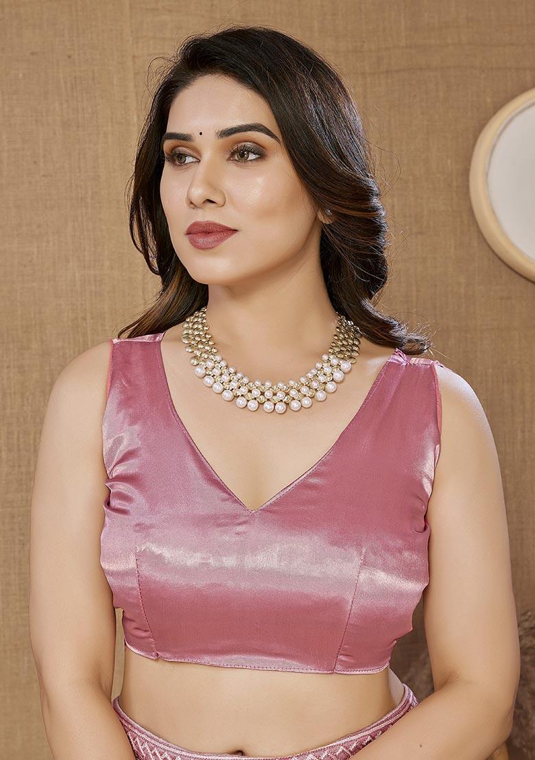 Pink Embroidered Net Saree Set