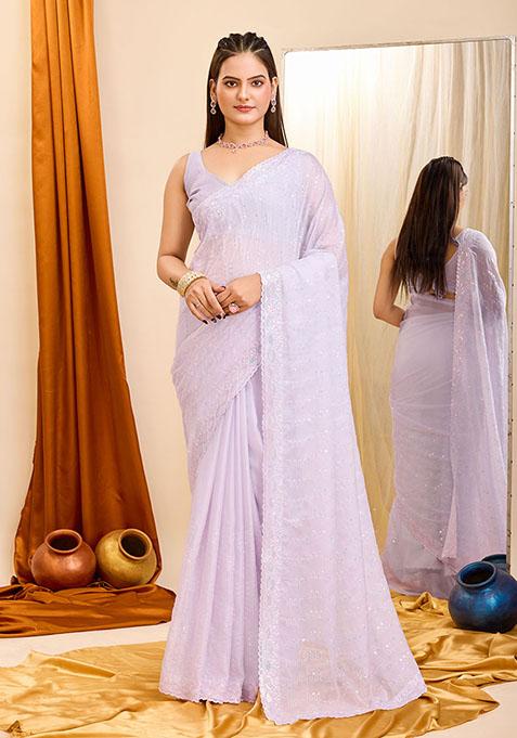 White Embroidered Georgette Saree Set