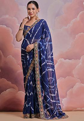 Blue Embroidered Georgette Saree Set