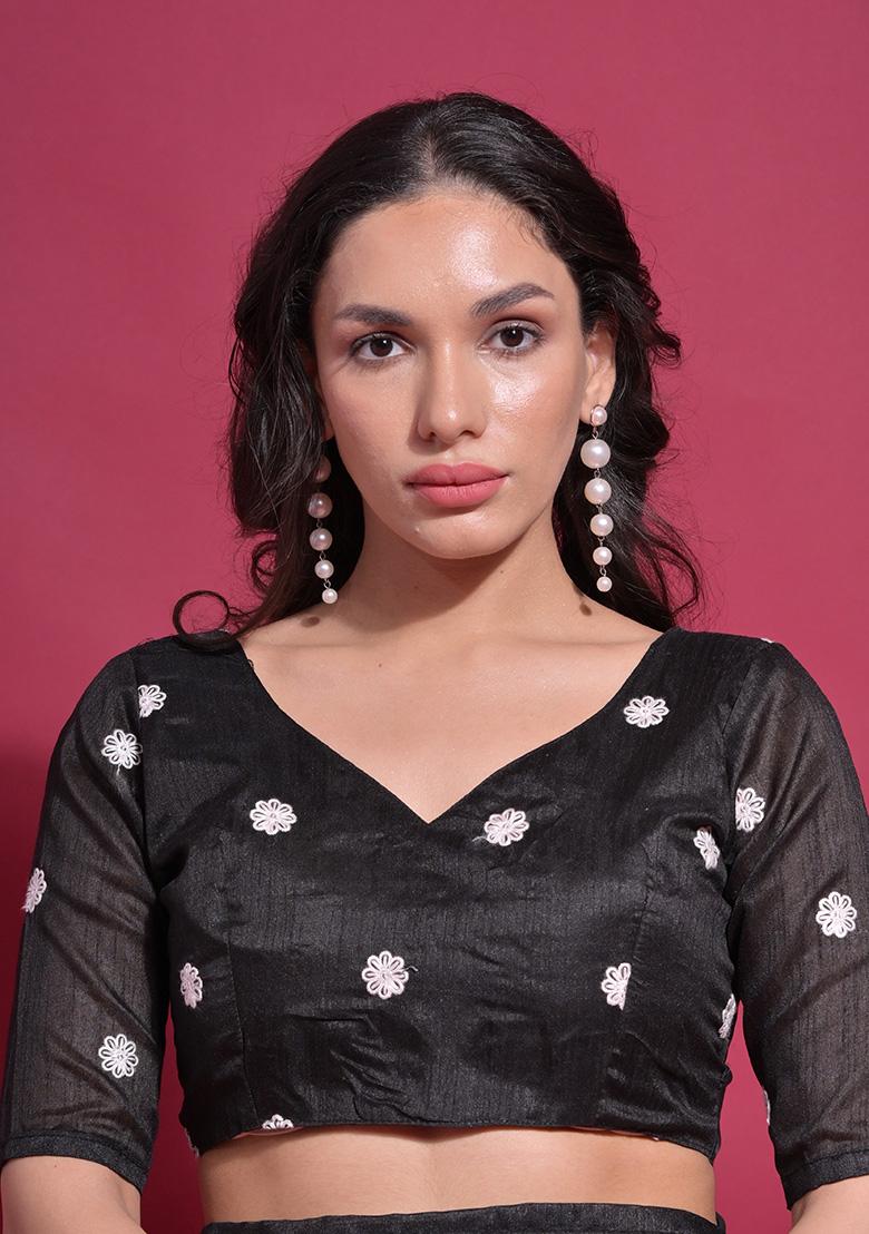 Black Embroidered Georgette Saree Set