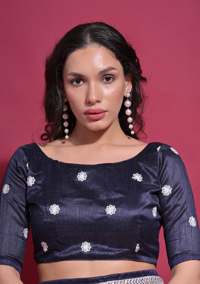 Blue Embroidered Georgette Saree Set