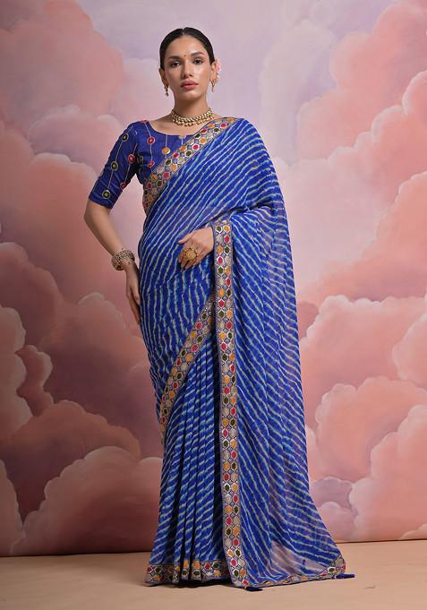 Blue Embroidered Georgette Saree Set