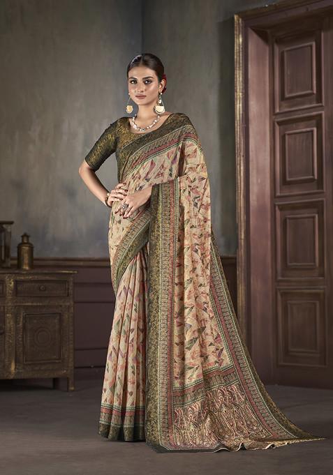 Multicolor Woven Silk Saree Set