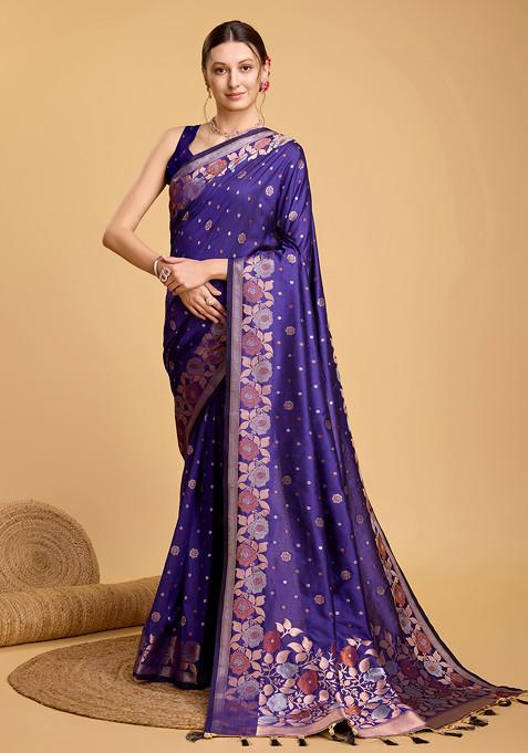 Violet Woven Silk Saree Set