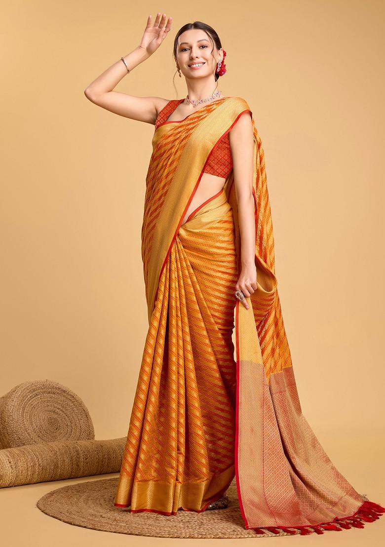 Yellow Woven Silk Saree Set