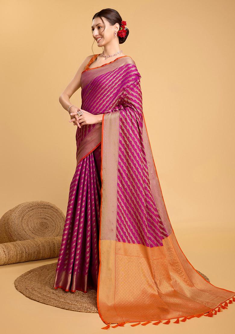 Purple Woven Silk Saree Set