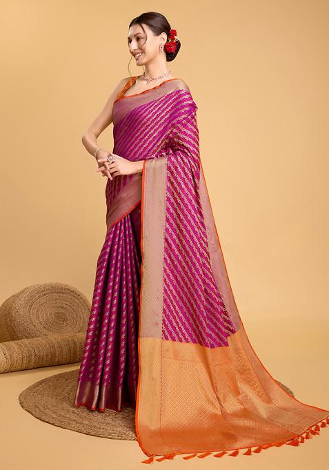 Purple Woven Silk Saree Set