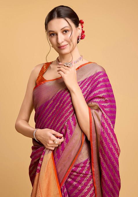 Purple Woven Silk Saree Set