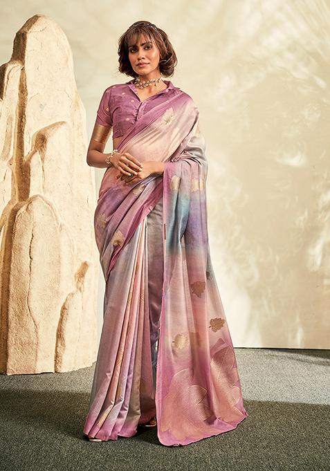 Pink Woven Khadi Saree Set