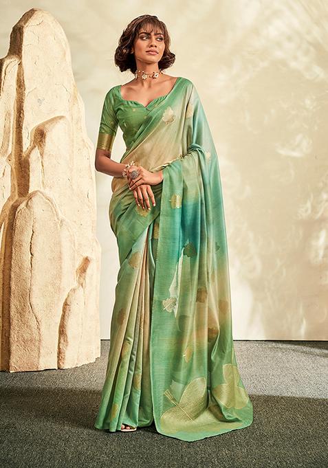 Green Woven Khadi Saree Set