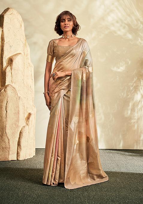 Chiku Brown Woven Khadi Saree Set