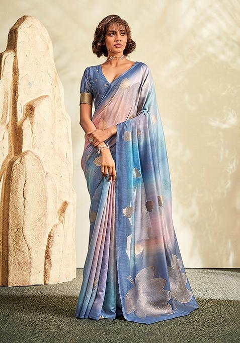 Blue Woven Khadi Saree Set