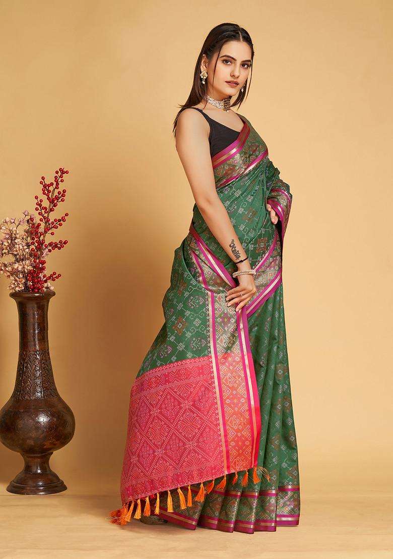 Green Woven Silk Saree Set