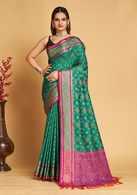 Sea Green Woven Silk Saree Set