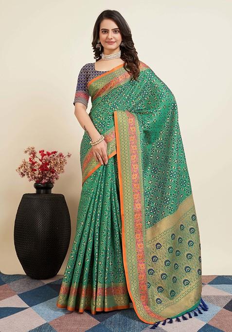 Sea Green Woven Silk Saree Set