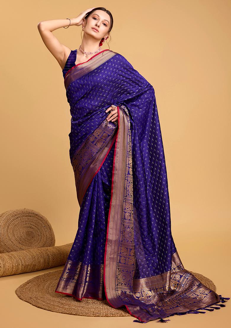 Royal Blue Woven Silk Saree Set