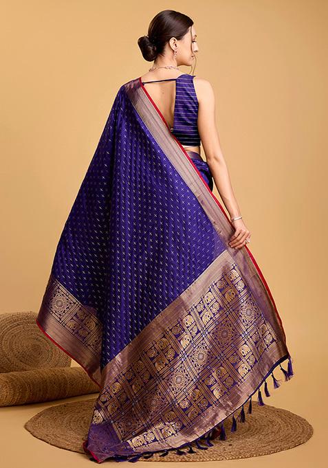Royal Blue Woven Silk Saree Set