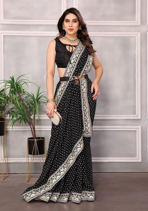 Black Embroidered Georgette Saree Set