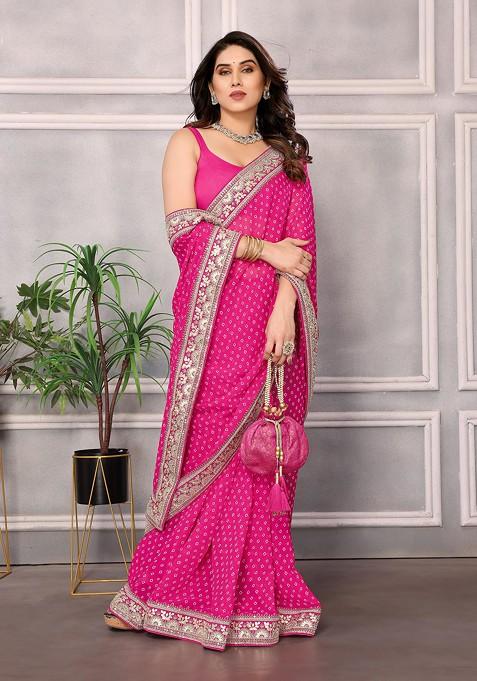 Pink Embroidered Georgette Saree Set