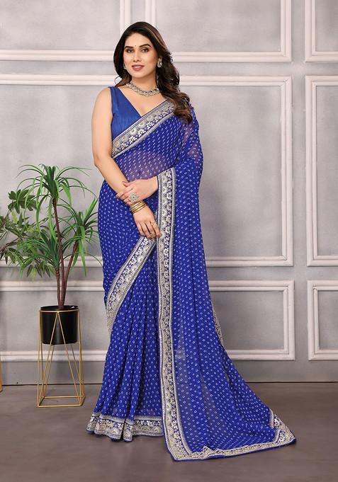 Blue Embroidered Georgette Saree Set