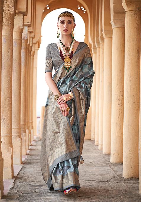 Multicolor Printed Viscose Saree Set