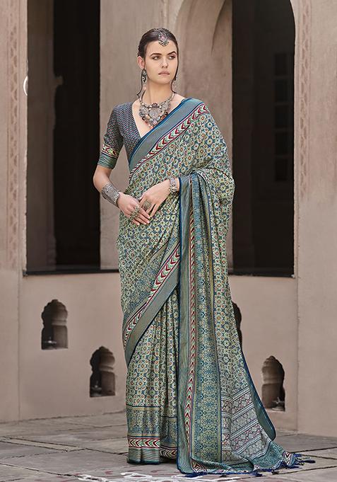 Multicolor Printed Silk Saree Set