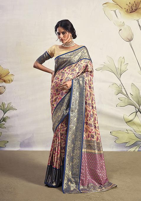 Cream Zari Woven Silk Saree Set