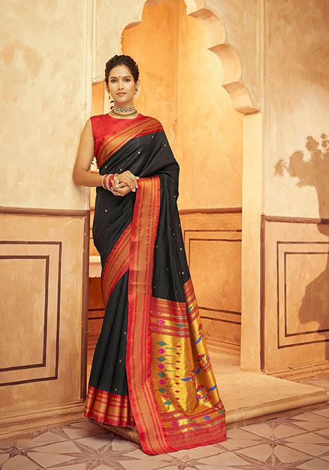 Black Zari Woven Silk Saree Set