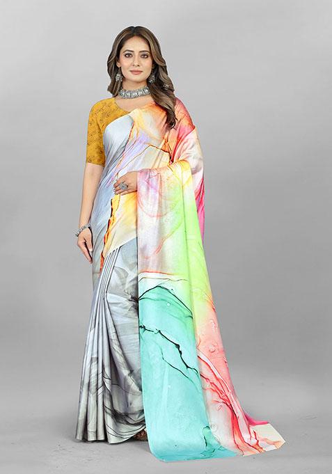 Multi Abstract Print Japan Crepe Saree Set