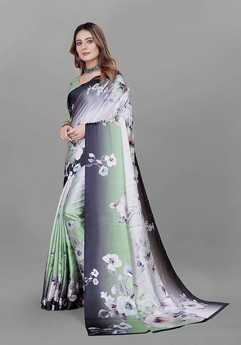 Multi Floral Print Japan Crepe Saree Set