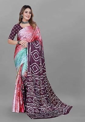 Multi Printed Japan Crepe Saree Set