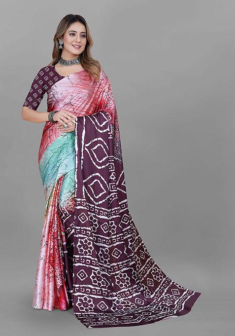 Multi Printed Japan Crepe Saree Set