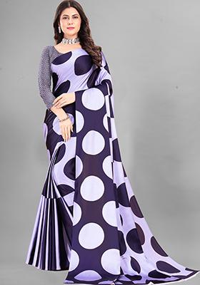 Navy Blue Polka Dots Japan Crepe Saree Set