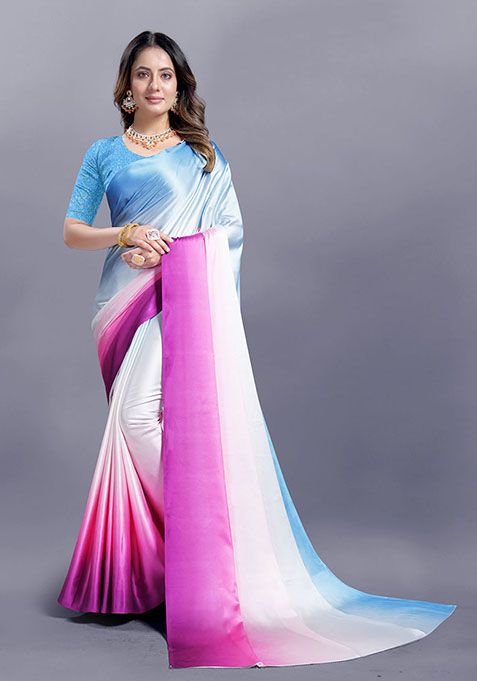 Multi Ombre Japan Crepe Saree Set