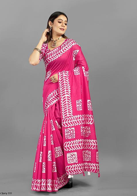 Rani Batik Print Soft Cotton Saree Set