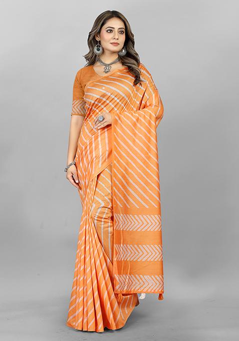 Orange Leheriya Soft Cotton Saree Set