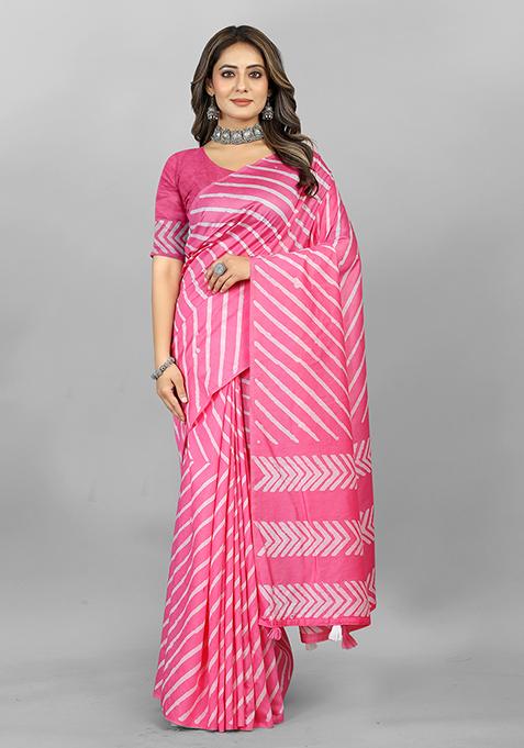 Pink Leheriya Soft Cotton Saree Set