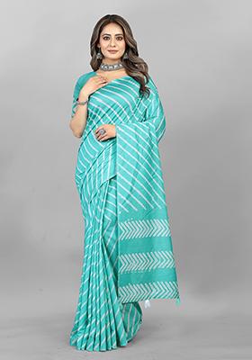 Sea Green Leheriya Soft Cotton Saree Set