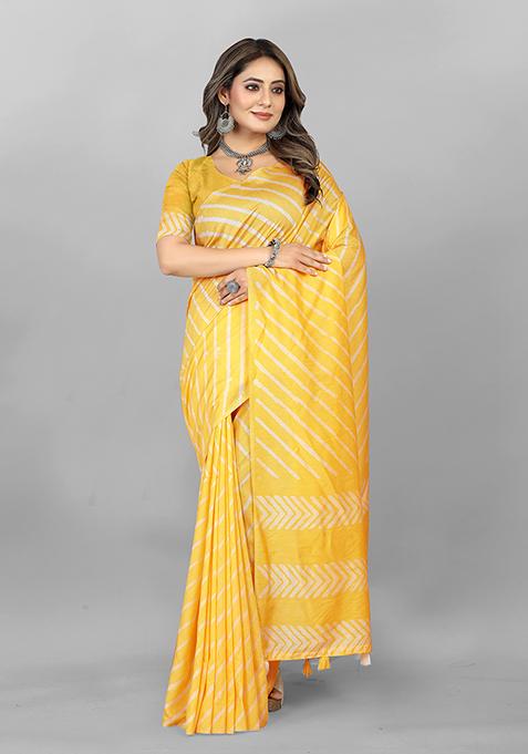 Yellow Leheriya Soft Cotton Saree Set