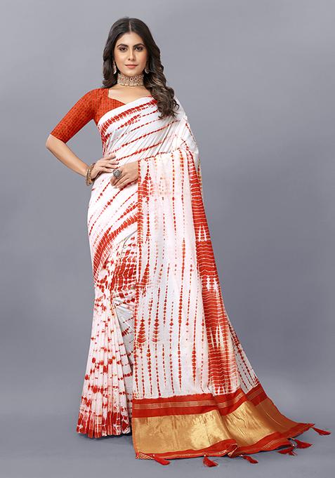 Red Shibori Print Soft Cotton Saree Set