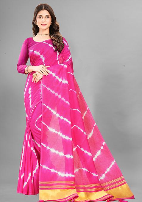 Rani Shibori Print Soft Cotton Saree Set