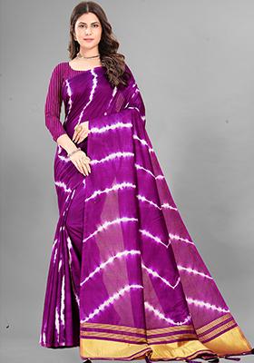 Wine Shibori Print Soft Cotton Saree Set