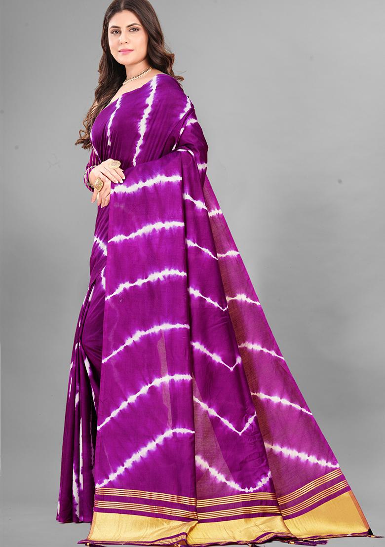 Wine Shibori Print Soft Cotton Saree Set