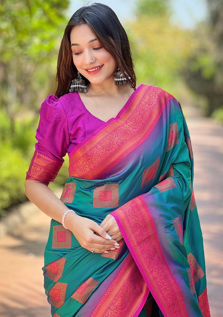 Blue Meenakari Work Woven Saree Set