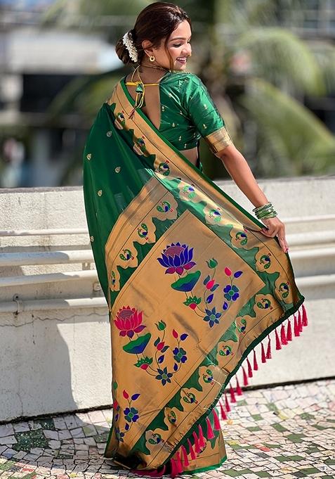 Green Meenakari Work Woven Saree Set