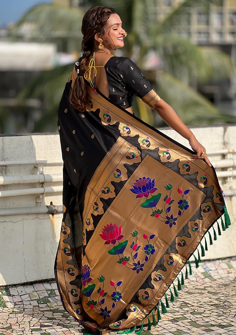 Black Meenakari Work Woven Saree Set