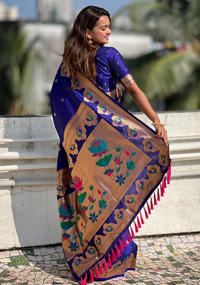 Blue Meenakari Work Woven Saree Set