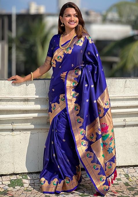 Blue Meenakari Work Woven Saree Set