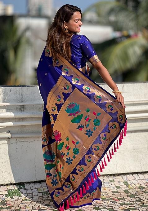 Blue Meenakari Work Woven Saree Set