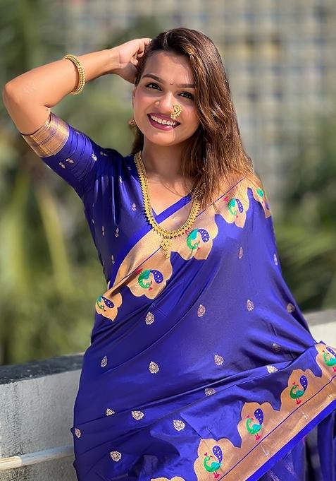 Blue Meenakari Work Woven Saree Set